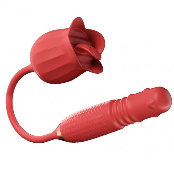 MizzZee - Flower Bud Licking Retractable Rotate Beads Wand (Chargeable - Red)